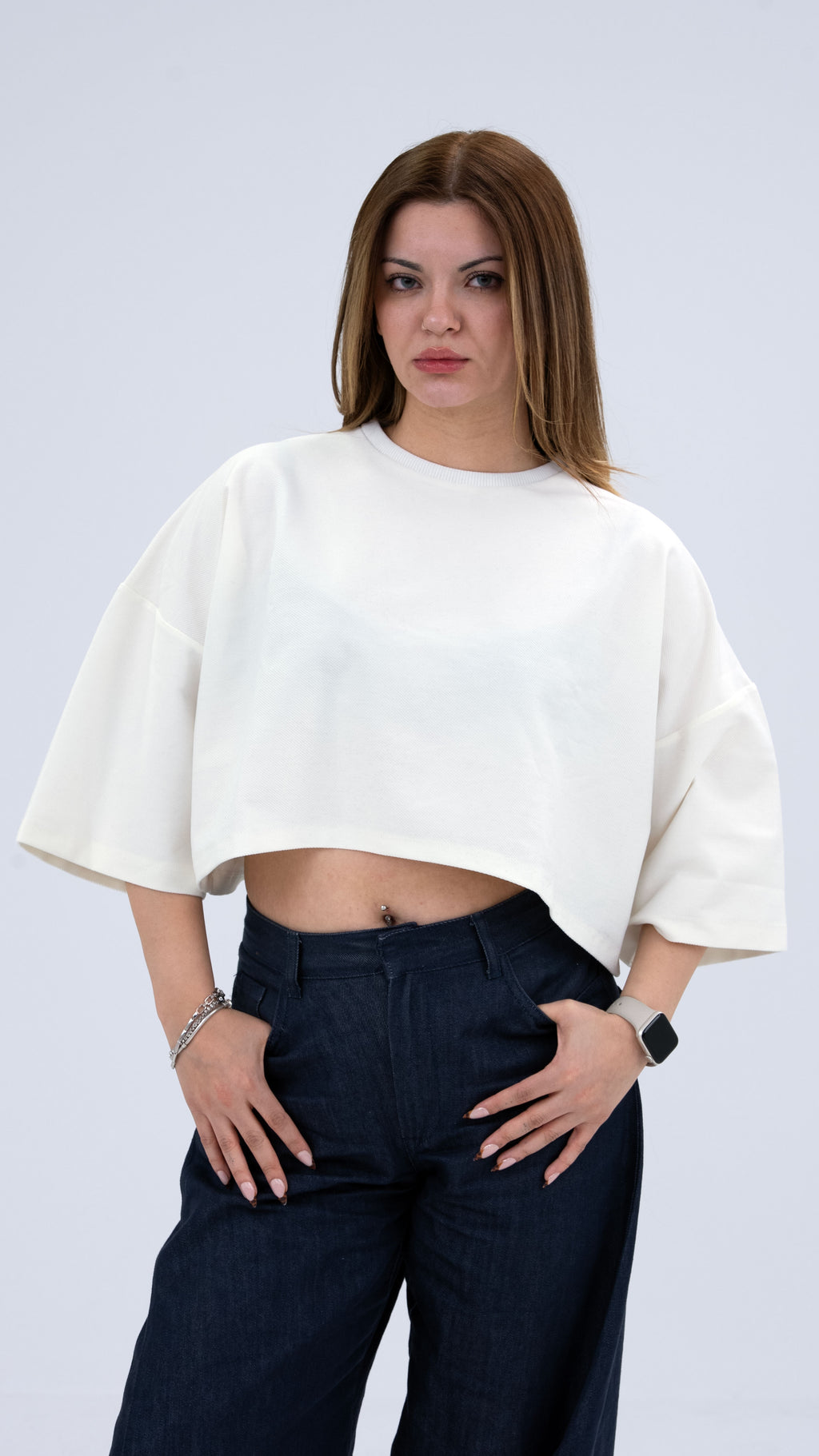 BASS Basic Premium Oversize Crop Beyaz