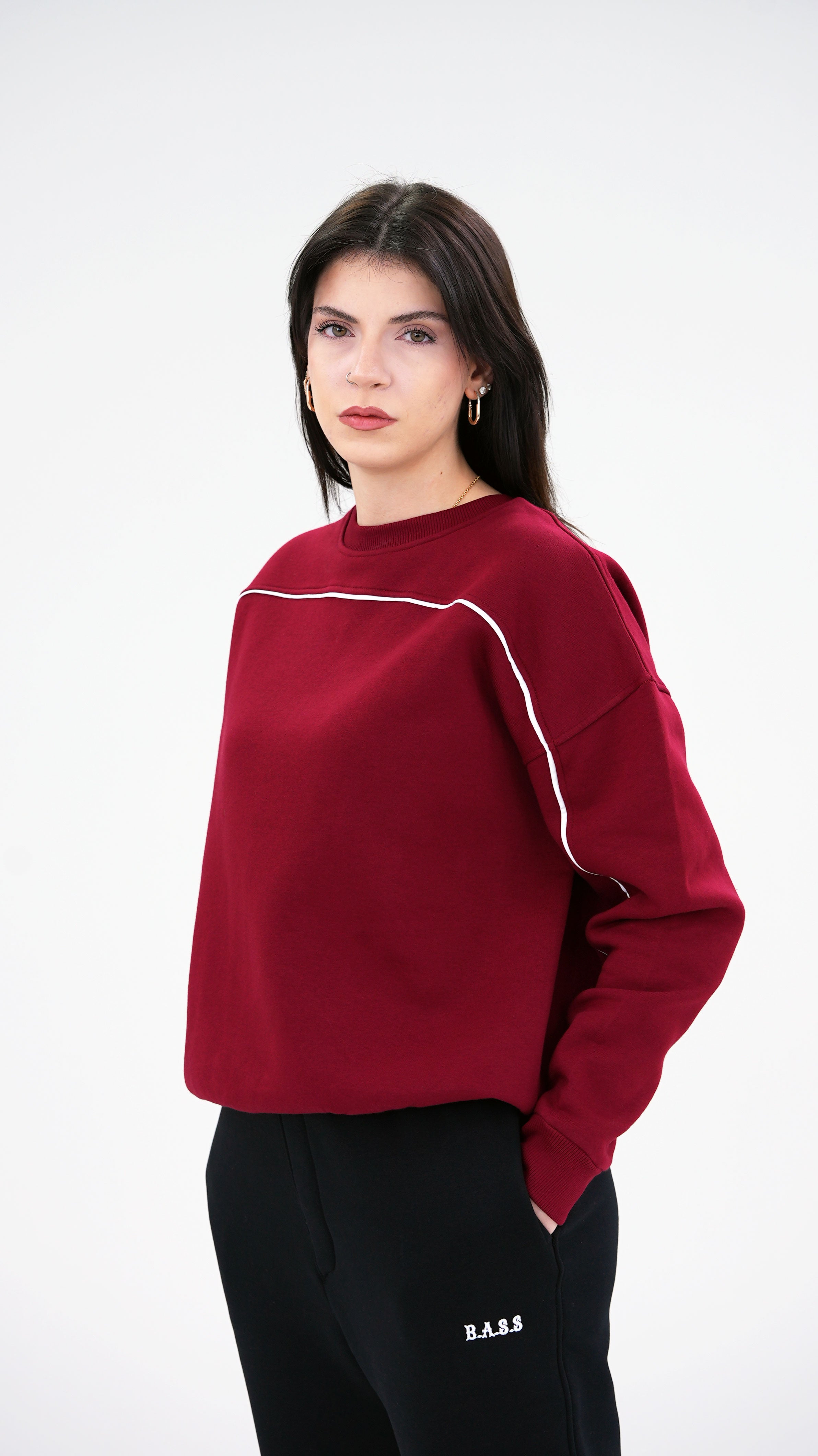 BASS Bordo Premium Sweatshirt Beyaz