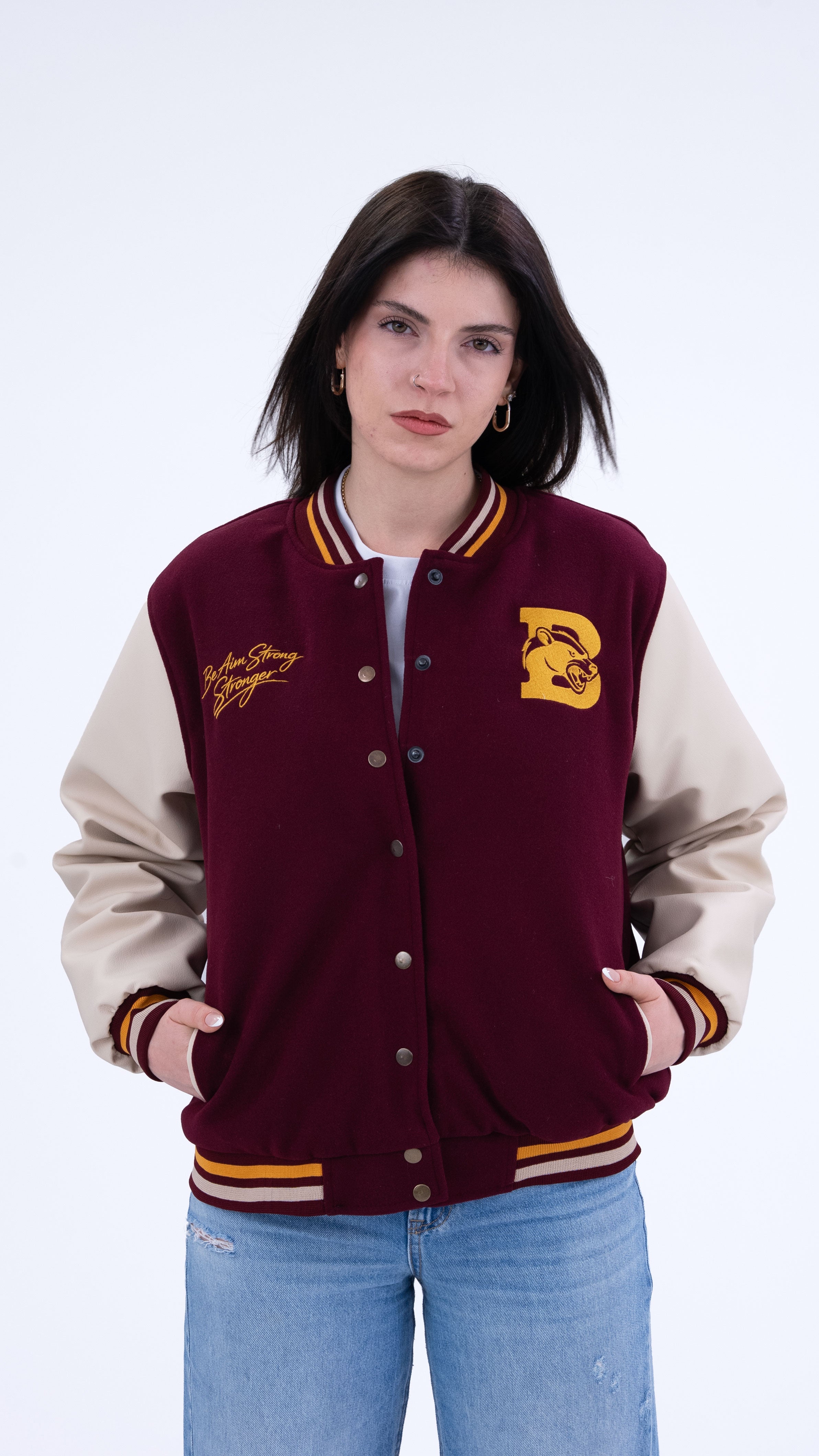 BASS Premium Kaşe Oversize Kolej Mont Bordo