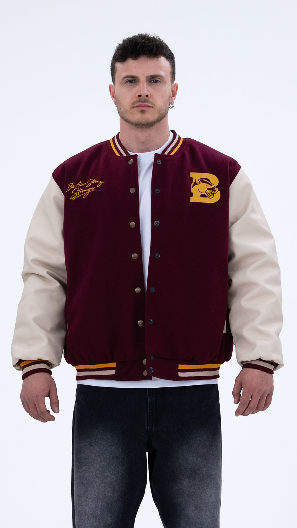BASS Premium Kaşe Oversize Kolej Mont Bordo