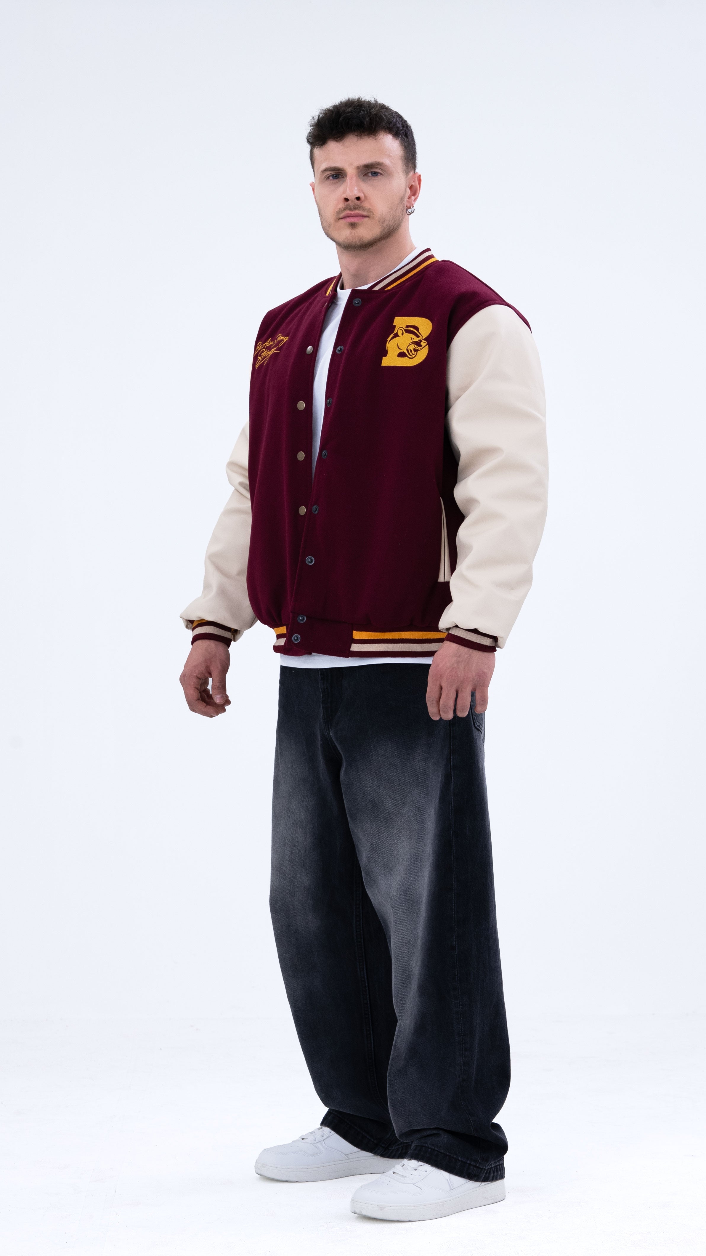 BASS Premium Kaşe Oversize Kolej Mont Bordo