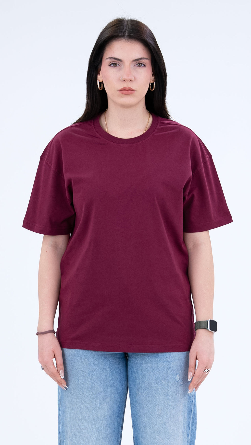 BASS Basic Premium Oversize Tişört Bordo