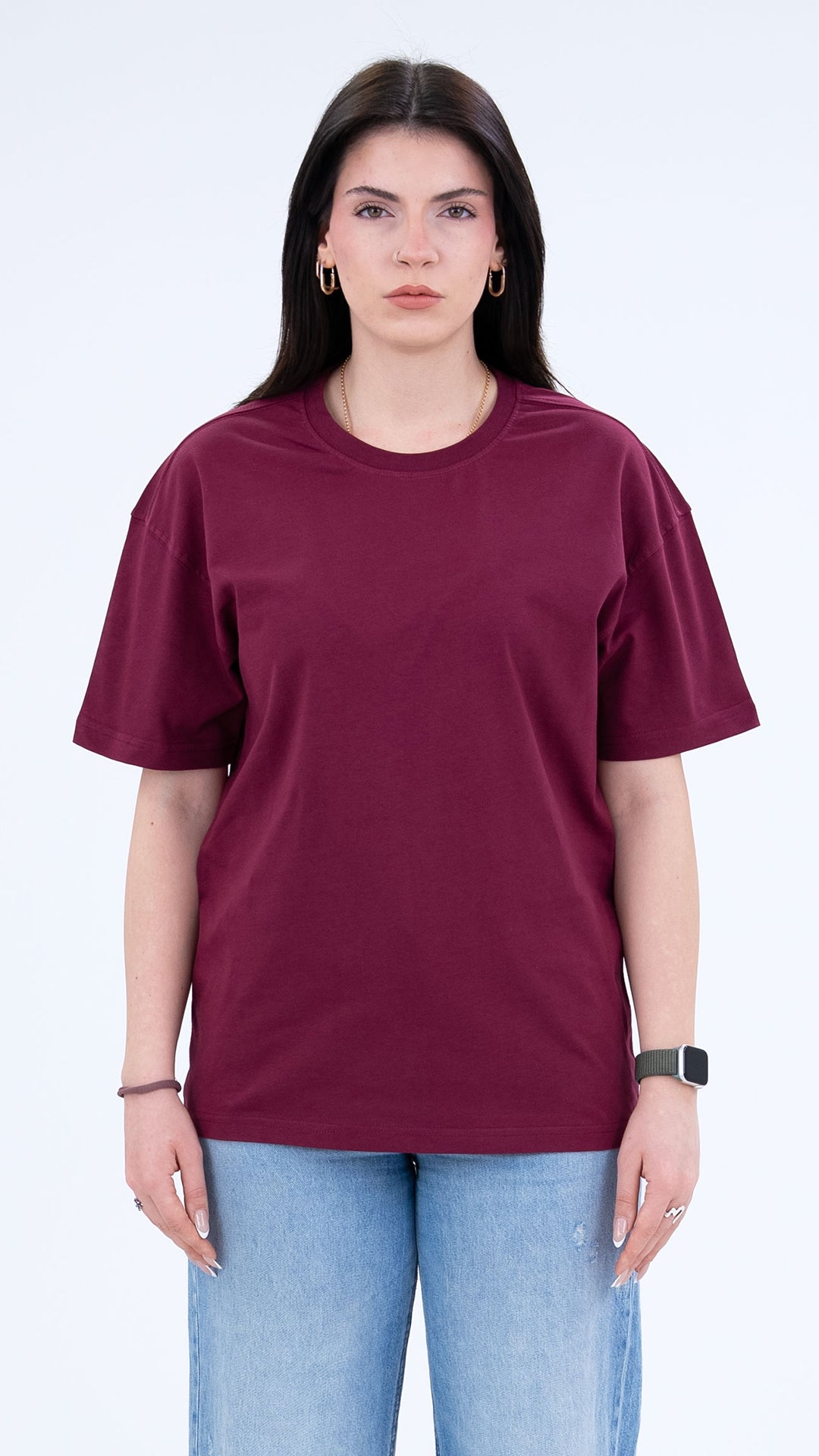 BASS Basic Premium Oversize Tişört Bordo