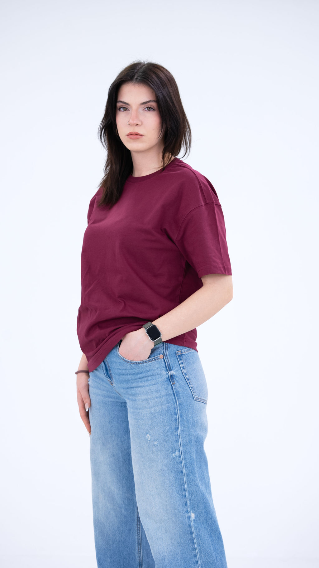 BASS Basic Premium Oversize Tişört Bordo