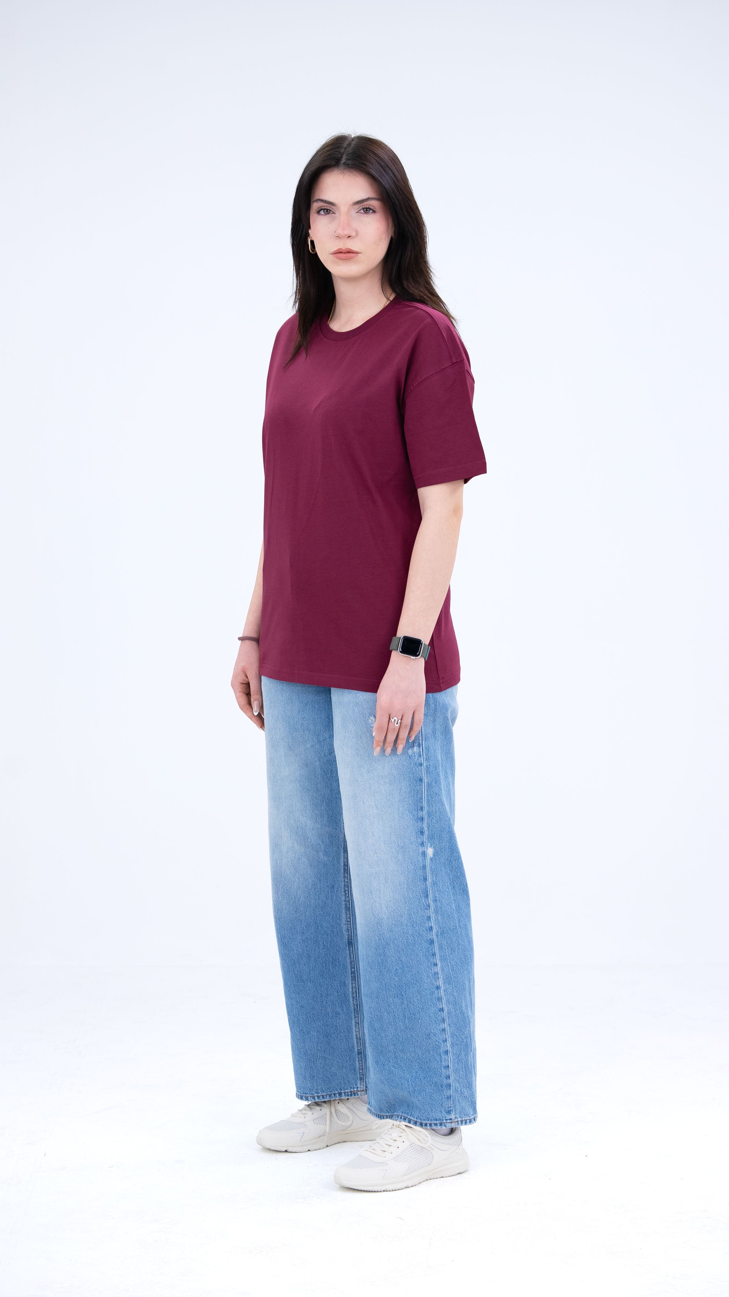 BASS Basic Premium Oversize Tişört Bordo