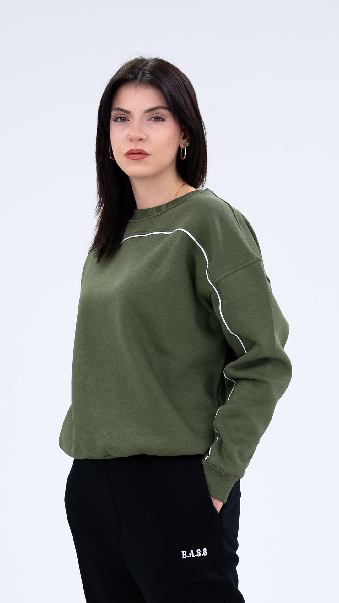 BASS Haki Premium Sweatshirt Beyaz
