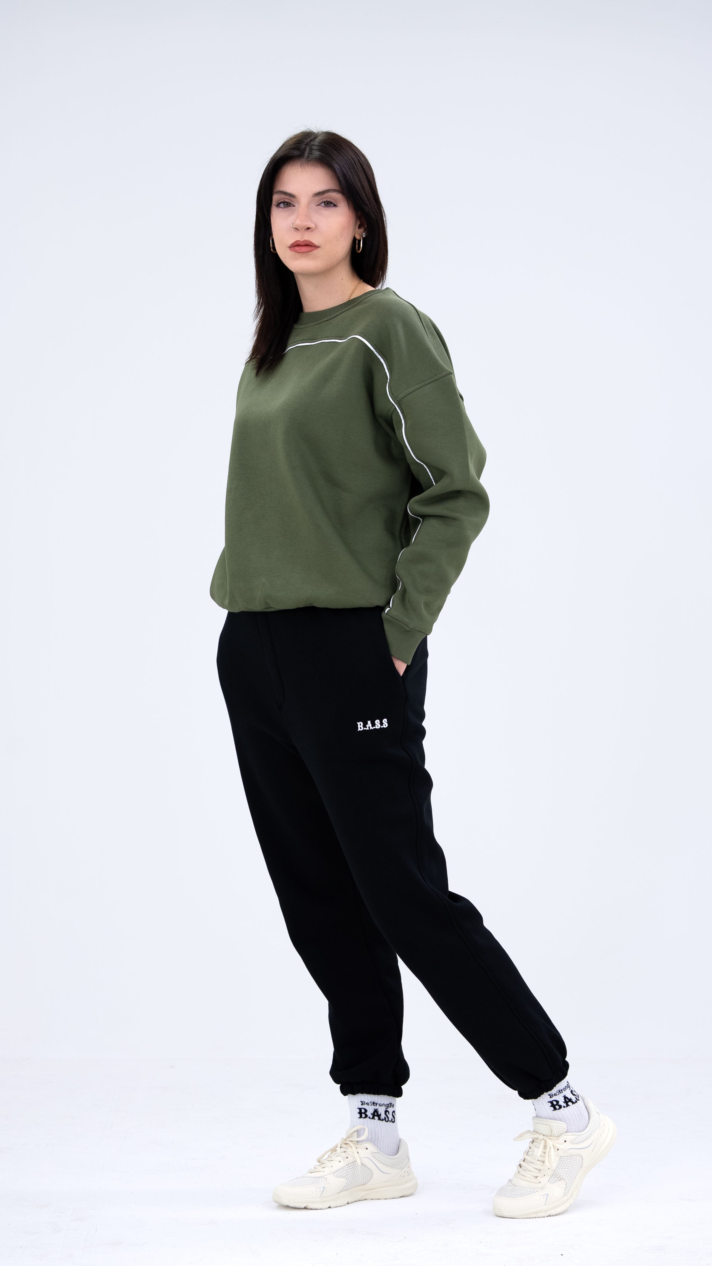 BASS Haki Premium Sweatshirt Beyaz