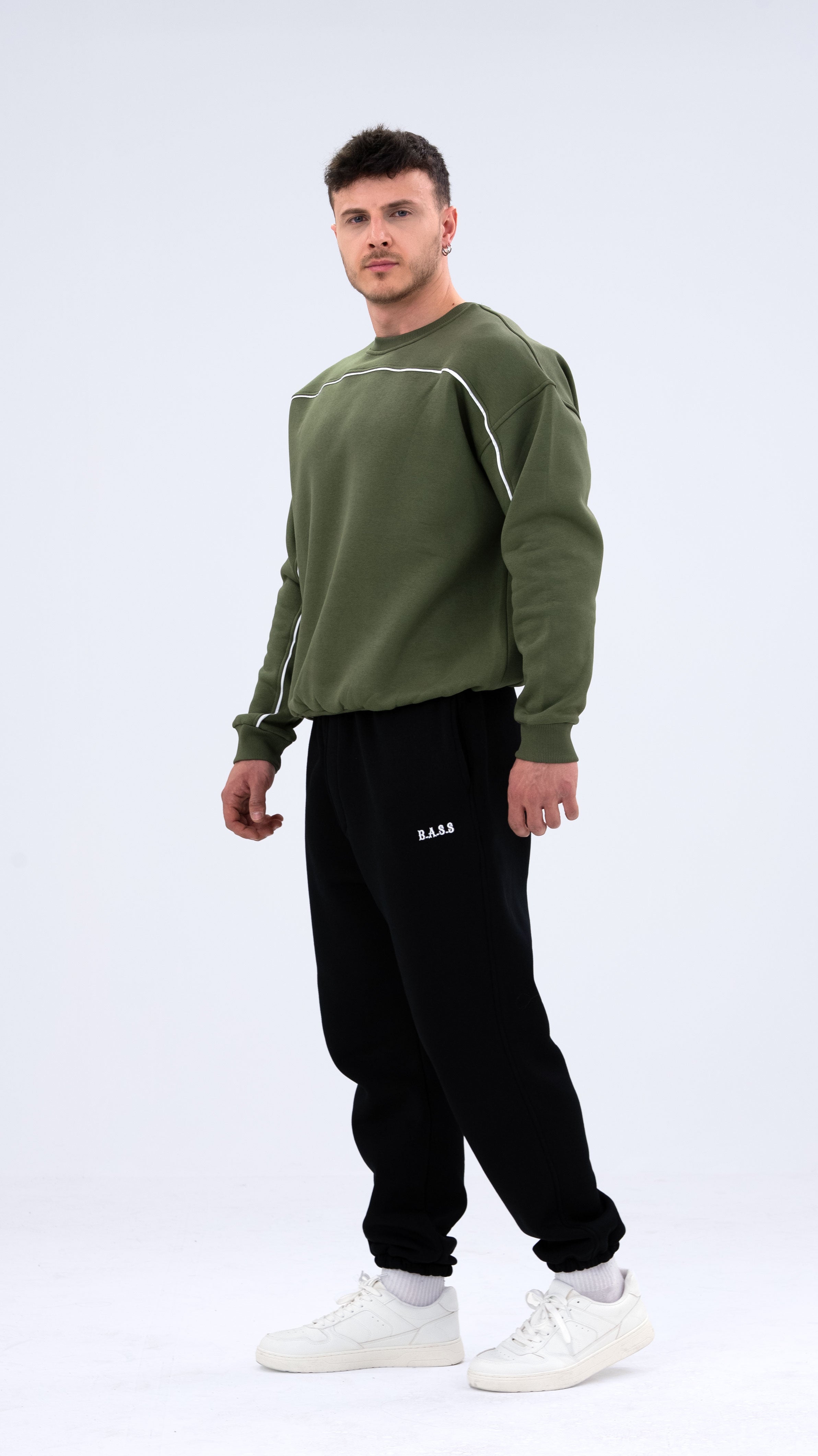 BASS Haki Premium Sweatshirt Beyaz