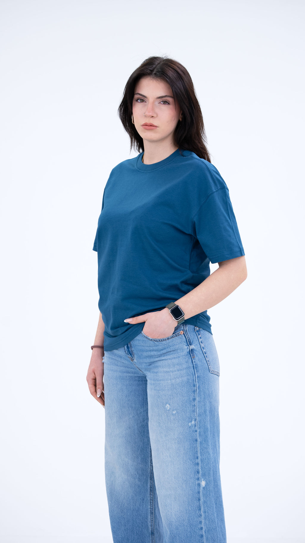 BASS Basic Premium Oversize Tişört Mavi