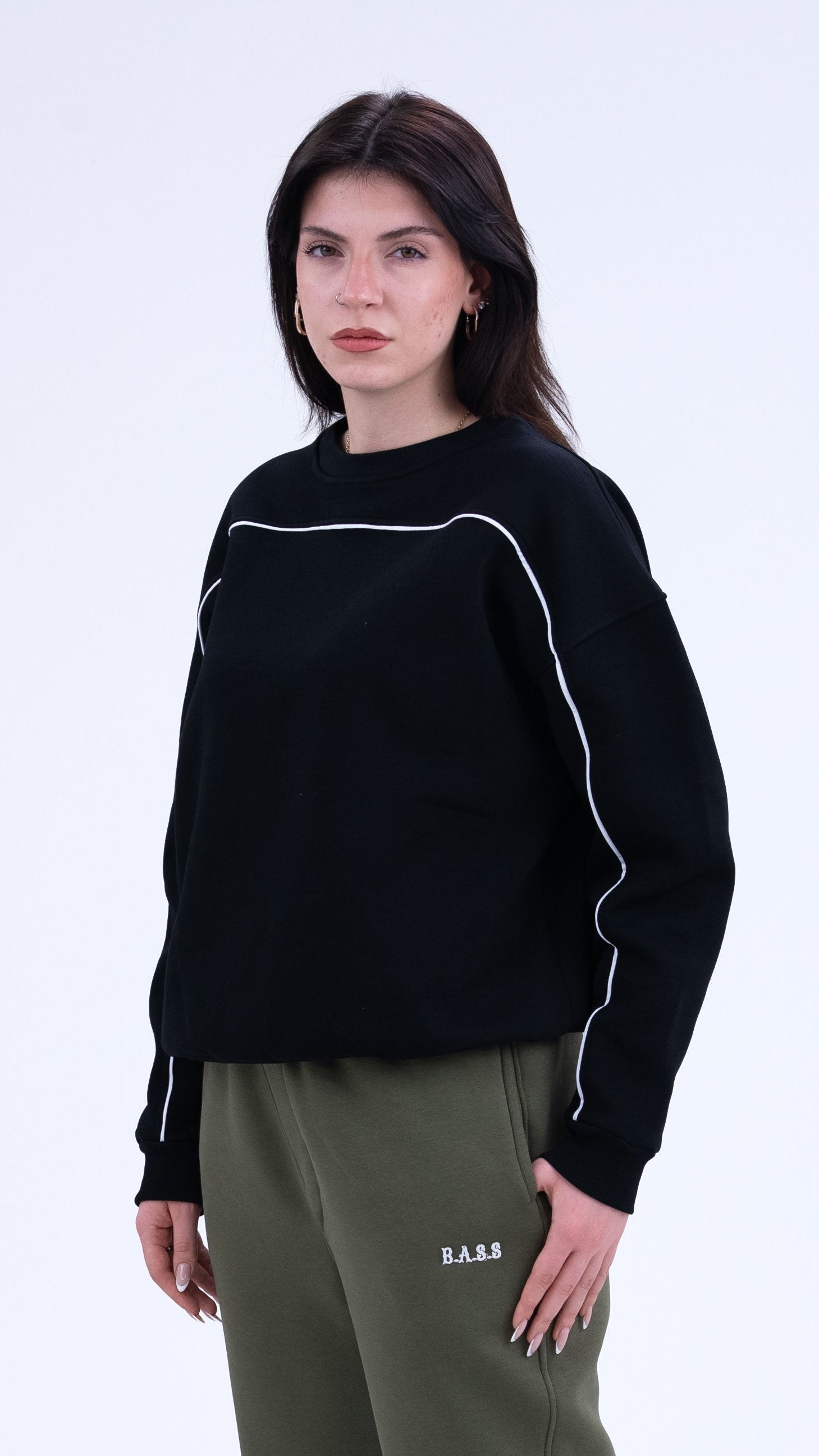 BASS Siyah Premium Sweatshirt Beyaz